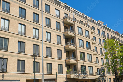 Modern beige apartment houses seen in Berlin, Germany