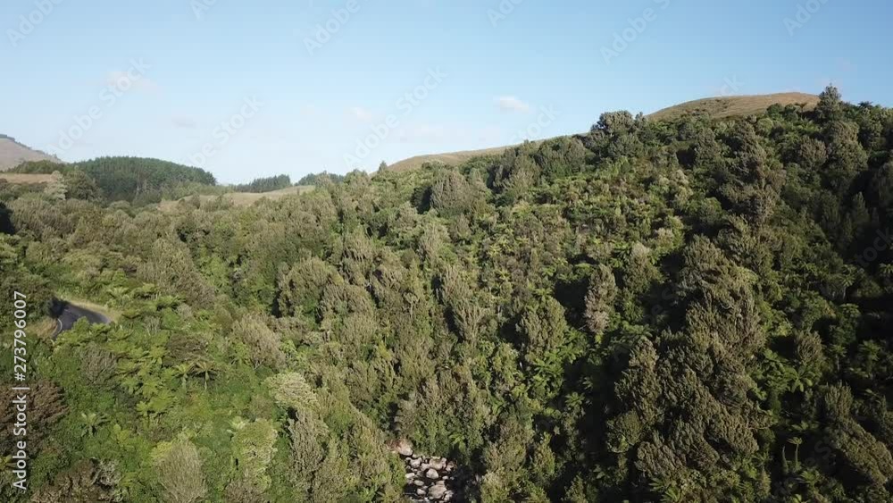 New Zealand Drone pan down shot to reveal waterfall New Zealand Drone pan down shot to reveal waterfall