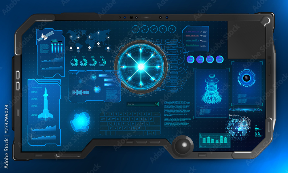 Regeren Ruïneren graven Sky-fi tablet, dashboard in HUD style. The tablet gadget. Control Center -  3d futuristic device with statistics and data, remote control. HUD, GUI, UI  dashboard. Vector illustration Stock Vector | Adobe Stock