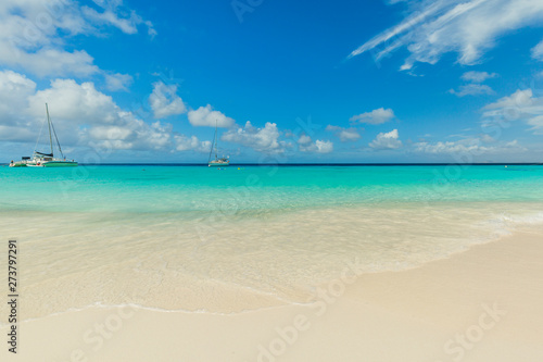 Fototapeta Naklejka Na Ścianę i Meble -  Catamarans at the tropical beach of Curacao