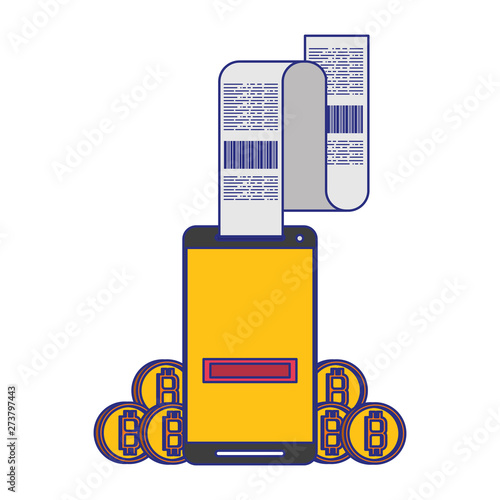 Bitcoin cryptocurrency online payment symbols blue lines