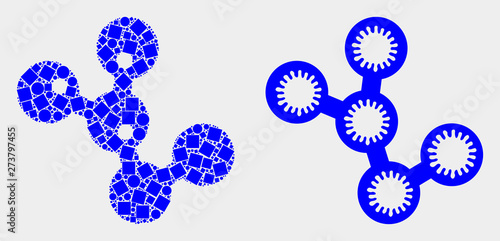 Pixel and flat microbes icons. Vector mosaic of microbes formed of random rectangle elements and spheric items.