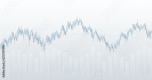 Widescreen abstract financial chart with candlestick graph in stock market on black and white color background