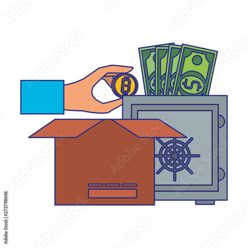 Bitcoin cryptocurrency online payment symbols blue lines