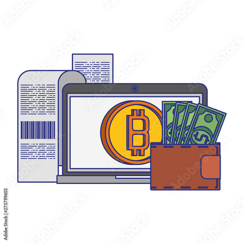 Bitcoin cryptocurrency digital money symbols blue lines