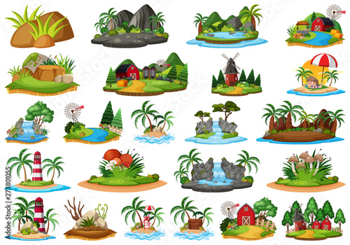 Set of nature island scene