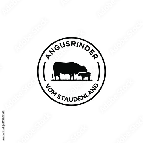 Vintage Black Angus Logo Design Template. Cow Farm Logo Design. Cow Vector Illustration 