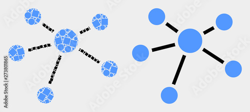 Dotted and flat relation links icons. Vector mosaic of relation links organized of random small squares and spheric pixels.