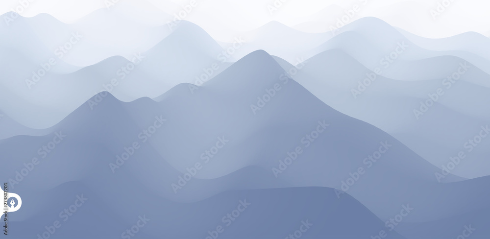 Landscape with mountains and fog. Mountainous terrain. Abstract background. Vector illustration.