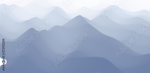 Landscape with mountains and fog. Mountainous terrain. Abstract background. Vector illustration.