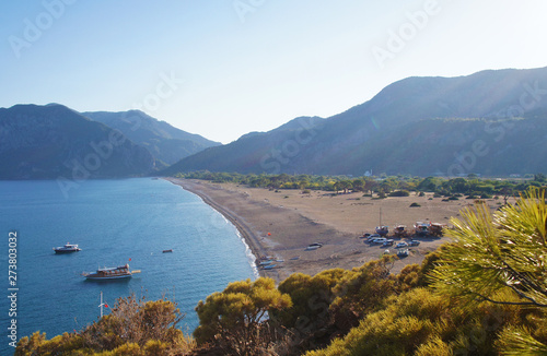 Cirali Beach in Turkey. Beautiful view of the coast of Turkey. Holiday resort in the south.