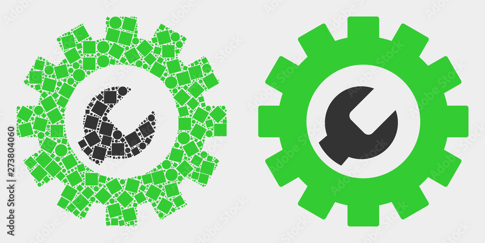 Pixel and flat setup tools icons. Vector mosaic of setup tools created of scattered dots and circle dots. Pixel and flat setup tools icons. Vector mosaic of setup tools created of scattered dots and circle dots.