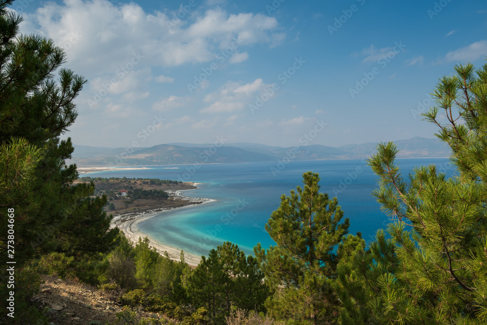 View of Lake Salda from the hill, Burdur Province in Turkey