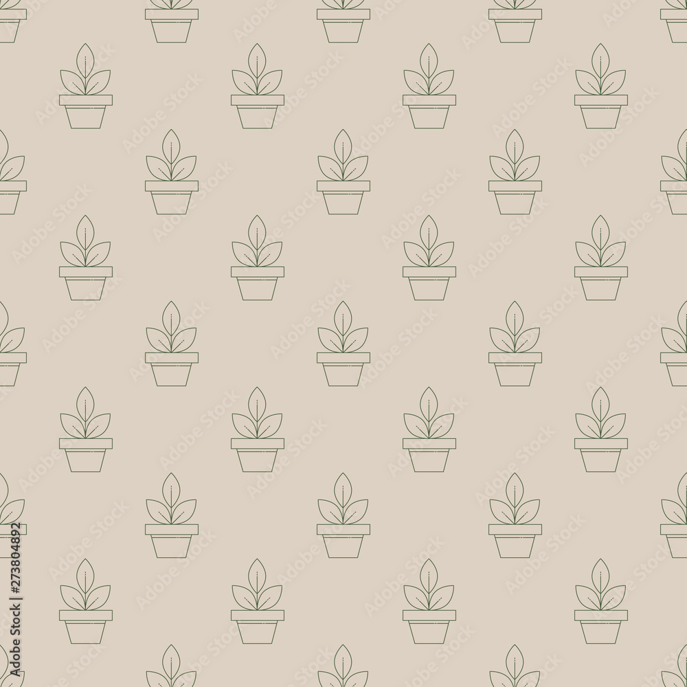 Organic nature seamless pattern in outline style.