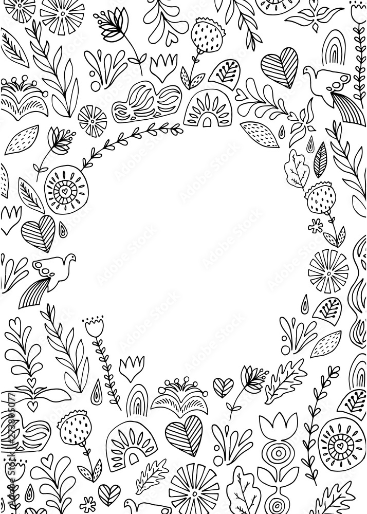 Flower frame in swedish style. Hand drawn illustration in vector Flower frame in swedish style. Hand drawn illustration in vector