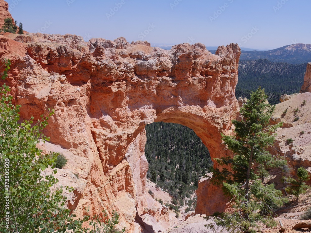 The 85-foot arch Natural Bridge carved out of sedimentary red rock is one of the top attractions at Bryce Canyon National Park in Utah.