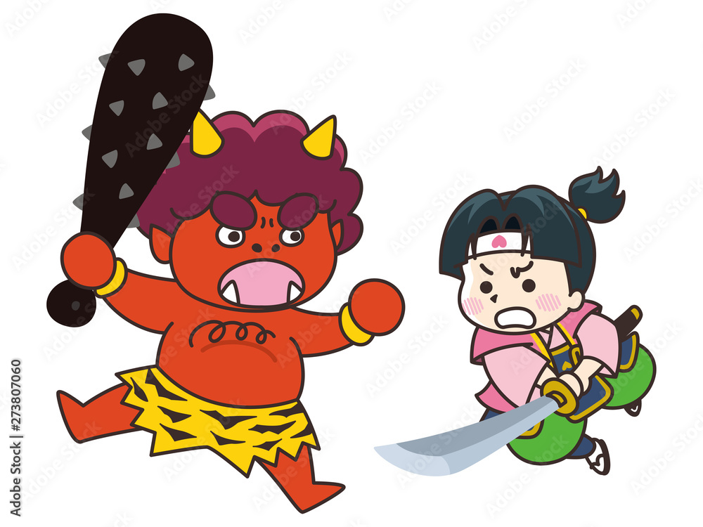 対決する桃太郎と赤鬼 Vector De Stock Adobe Stock