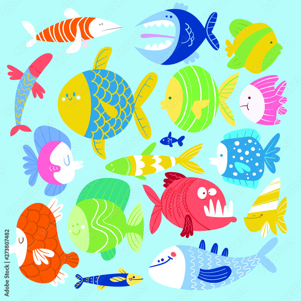 Set of a cartoon style fishes