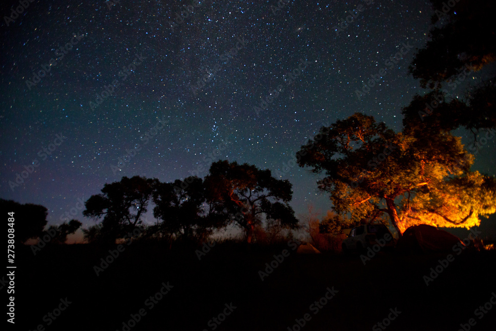 Night camping under the Milky Way galaxy