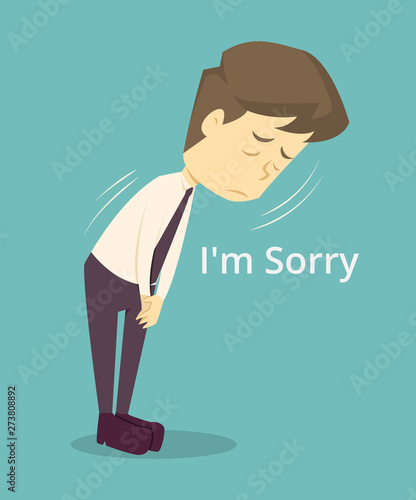 Businessman sorry, apologize.cartoon of business,employee unsuccess is the concept of the man characters business, the mood of people,can be used as a background,banner,infographic.vector illustration