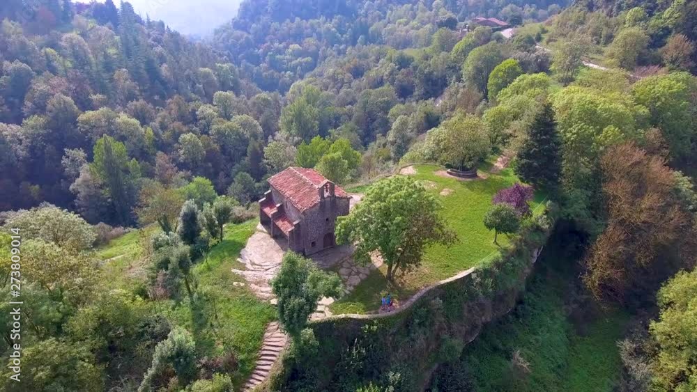 Aerial view around Hermitage of Santa Magdalena located in a hilltop of ...