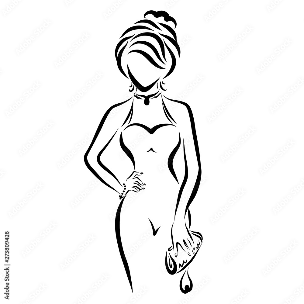 beautiful lady in a fitted evening dress with a handbag in her hand beautiful lady in a fitted evening dress with a handbag in her hand