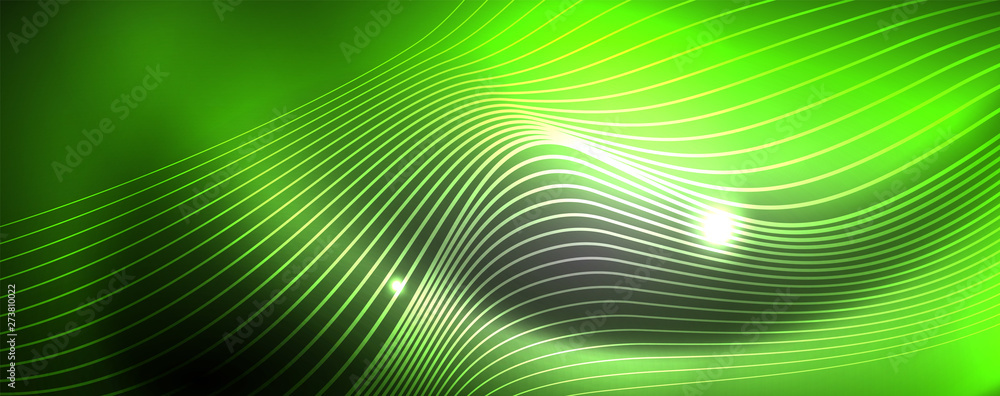 Fototapeta premium Neon vector wave lines abstract background, magic futuristic techno design