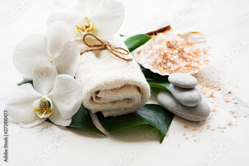 Natural spa ingredients with orchid flowers