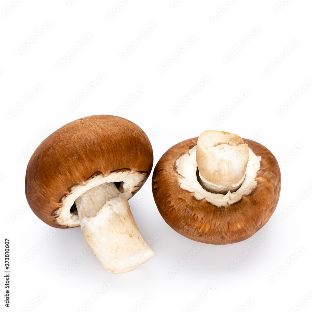 Fresh champignon mushrooms isolated on white. Fresh champignon mushrooms isolated on white.