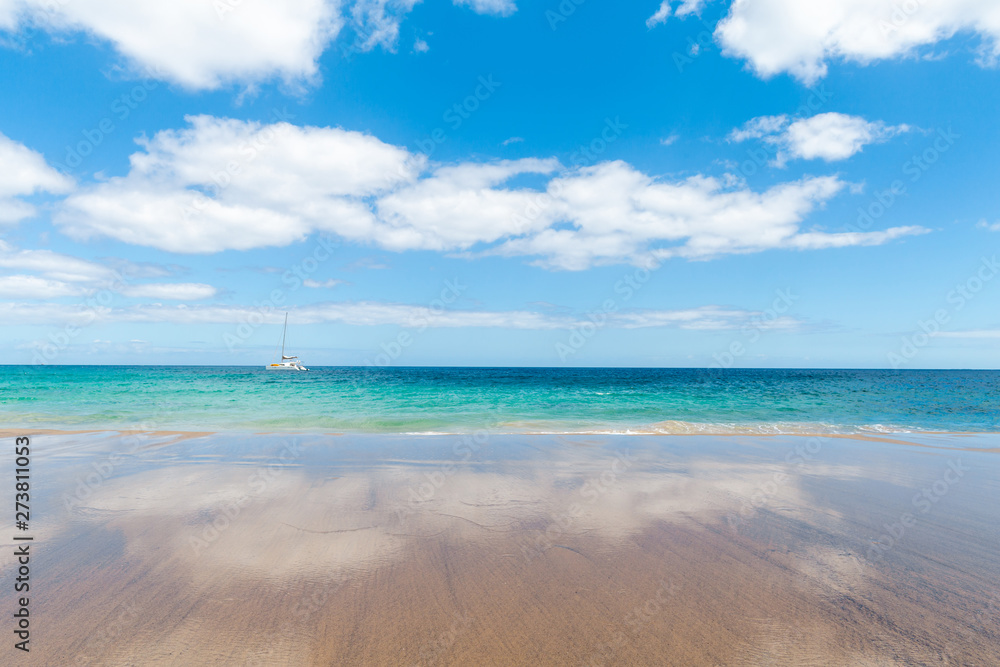 Obraz premium Panorama of beautiful beach and tropical sea of Lanzarote. Canaries