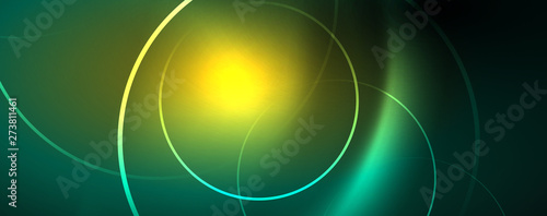 Shiny neon lines template - northern lights glowing blur lines. Futuristic style glow neon 80s disco club or night party techno template