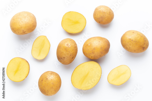 Potatoes isolated on white background. Flat lay. Top view.