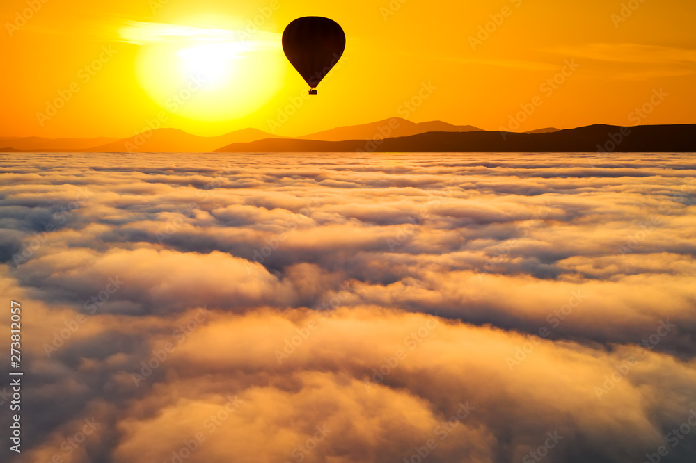 Beautiful misty dawn. Flying above the clouds, drone video Beautiful misty dawn. Flying above the clouds, drone video