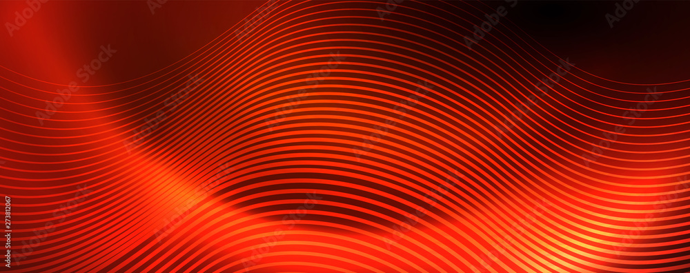 Bright neon circles and wave lines, glowing shiny background design template, digital techno concept. Bright neon circles and wave lines, glowing shiny background design template, digital techno concept.