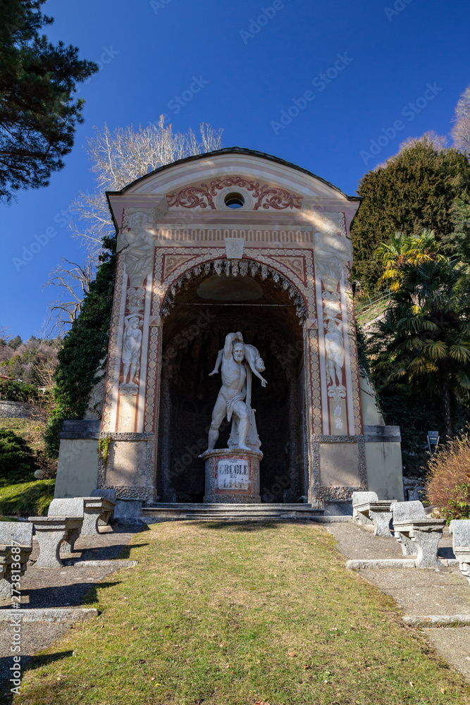 Sculpture in an arch in the park of Villa D'Este, Cernobbio. Lake Como, Italy.
