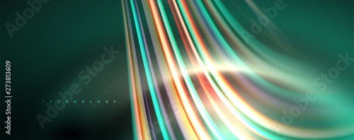 Fluid color rainbow style wave abstract background, techno modern design on black