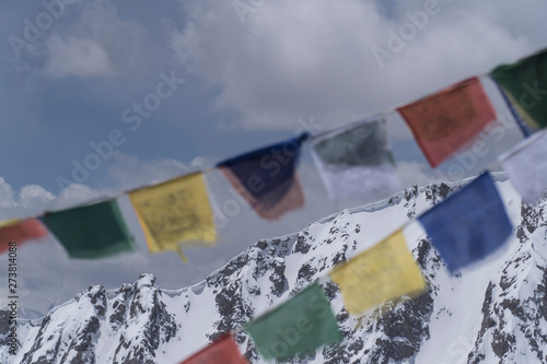 Canvas Print Paryers Flags with Snow-capped mountains as the background