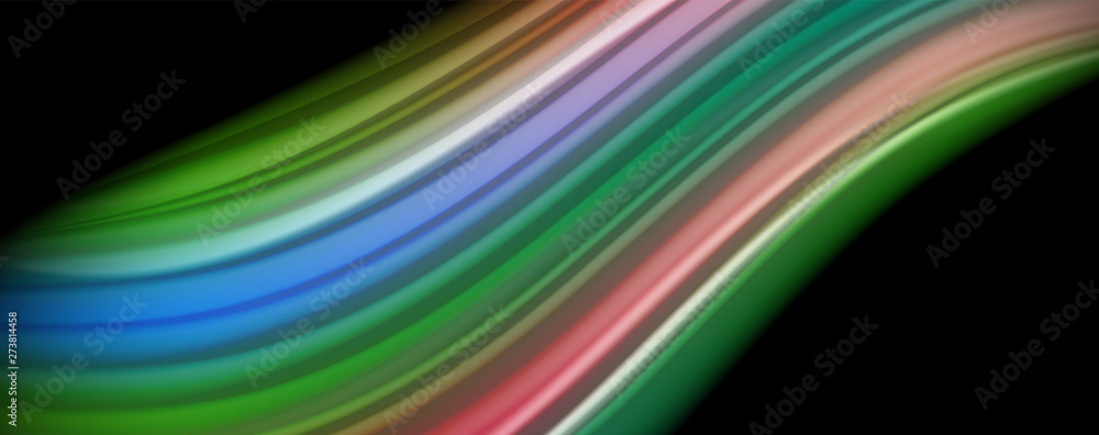 Abstract wave lines fluid rainbow style color stripes on black background. Artistic illustration for presentation, app wallpaper, banner or poster Abstract wave lines fluid rainbow style color stripes on black background. Artistic illustration for presentation, app wallpaper, banner or poster