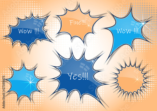 Set of abstract chat label, comic cloud of thoughts. Interesting facts, conversations, cries of surprise, joy, shortcuts  banners with frequently asked questions on social networks.