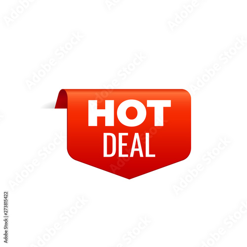 Red Vector Banner Ribbon on white background, top bookmark, hot deal