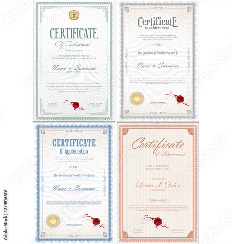 Set of Achievement certificate design with seals
