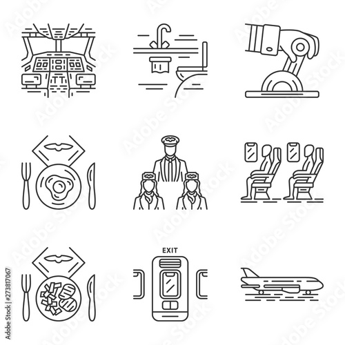 Aviation services linear icons set
