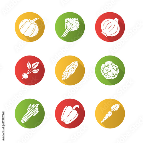 Vegetables flat design long shadow glyph icons