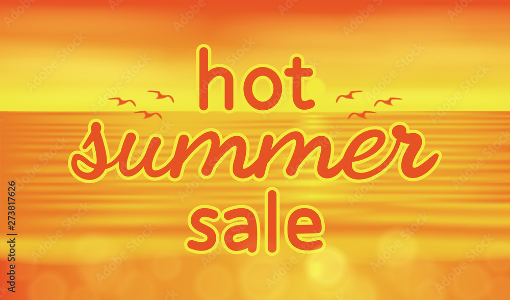 Hot summer sale banner, vector sunrise on the sea summer landscape