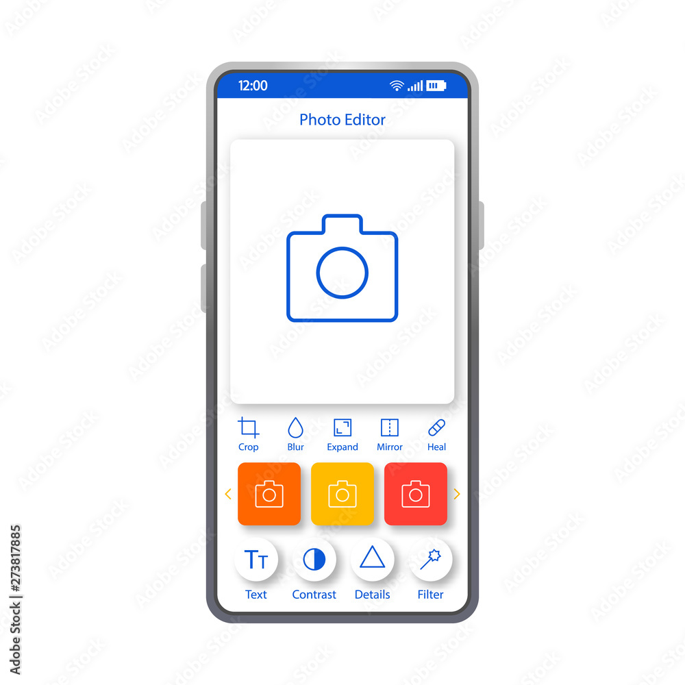 Photo editor smartphone interface vector template Photo editor smartphone interface vector template