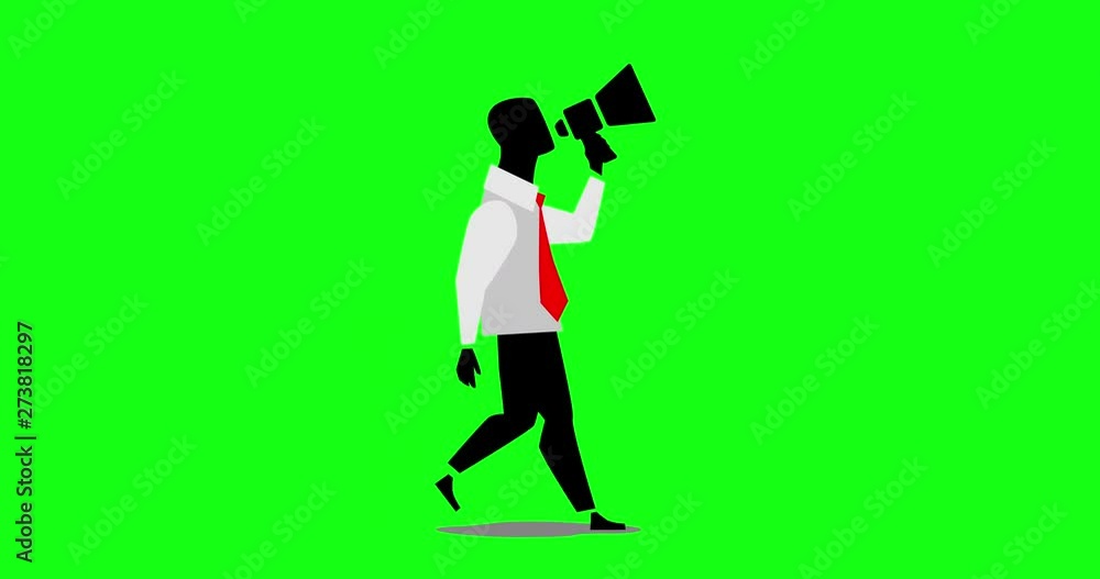 Loop animation of businessman going with horn Loop animation of businessman going with horn