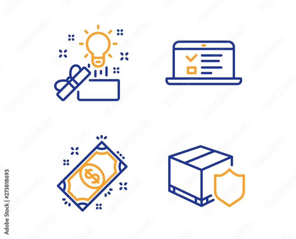 Payment, Creative idea and Web lectures icons simple set. Delivery insurance sign. Finance, Present box, Online test. Parcel protection. Business set. Linear payment icon. Colorful design set. Vector Payment, Creative idea and Web lectures icons simple set. Delivery insurance sign. Finance, Present box, Online test. Parcel protection. Business set. Linear payment icon. Colorful design set. Vector