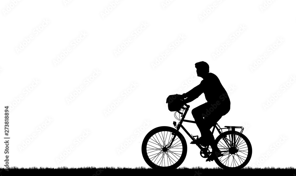 Silhouette man and bike relaxing on white background Silhouette man and bike relaxing on white background