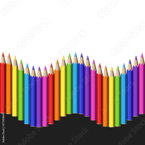 Seamless Wave Line of Colorful Realistic Pencils.