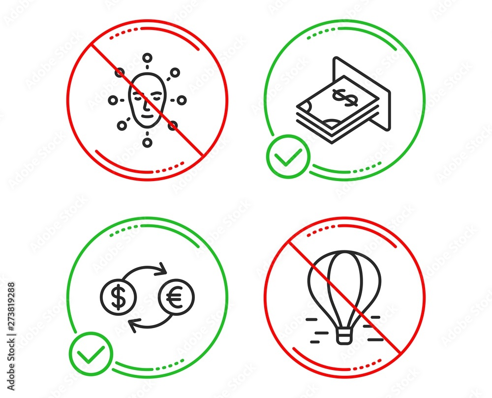 Do or Stop. Face biometrics, Atm money and Currency exchange icons simple set. Air balloon sign. Facial recognition, Dollar currency, Banking finance. Flight travel. Business set. Vector Do or Stop. Face biometrics, Atm money and Currency exchange icons simple set. Air balloon sign. Facial recognition, Dollar currency, Banking finance. Flight travel. Business set. Vector